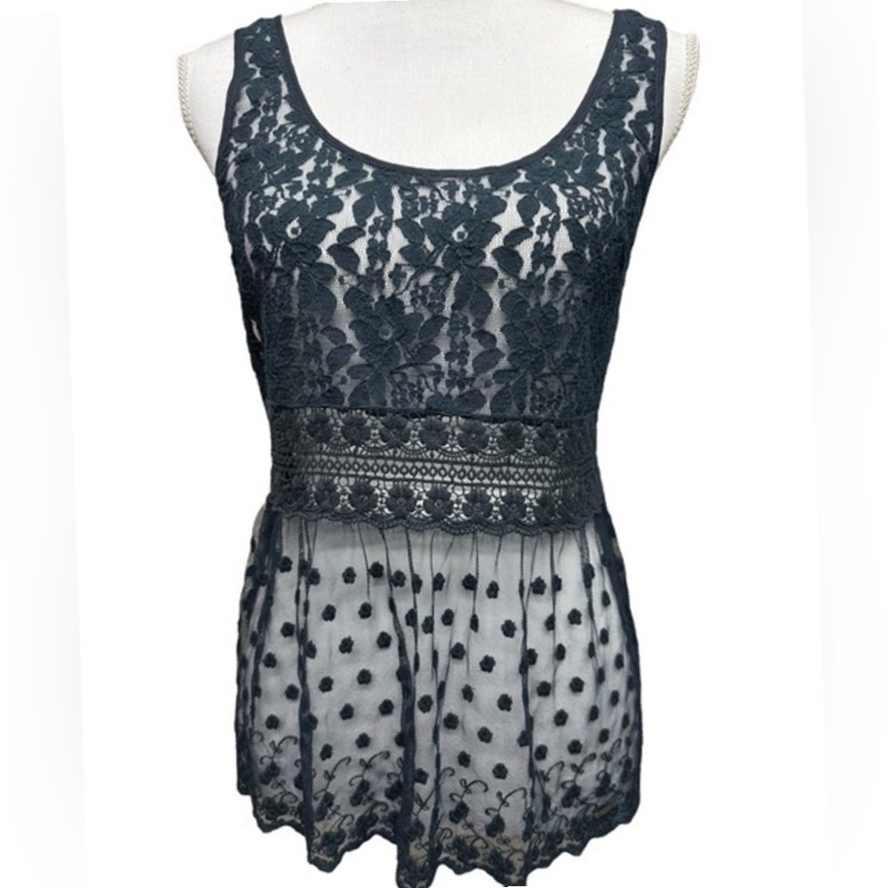 Gilly Hicks Abercrombie & Fitch Australia Lace Sheer Navy Blue Tank‎ Size M